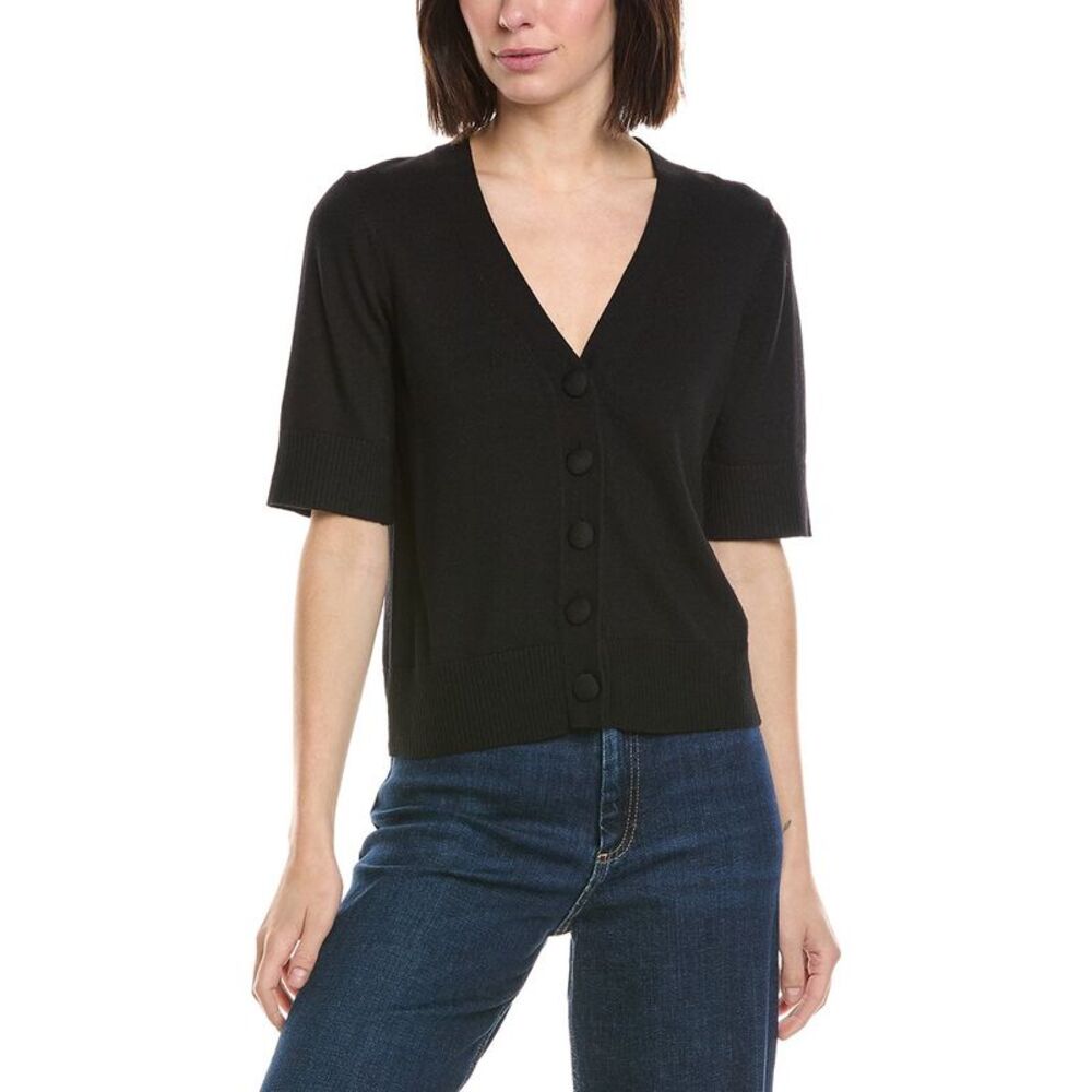 Cece Womens  V-Neck Wool-Blend Cardigan, Black